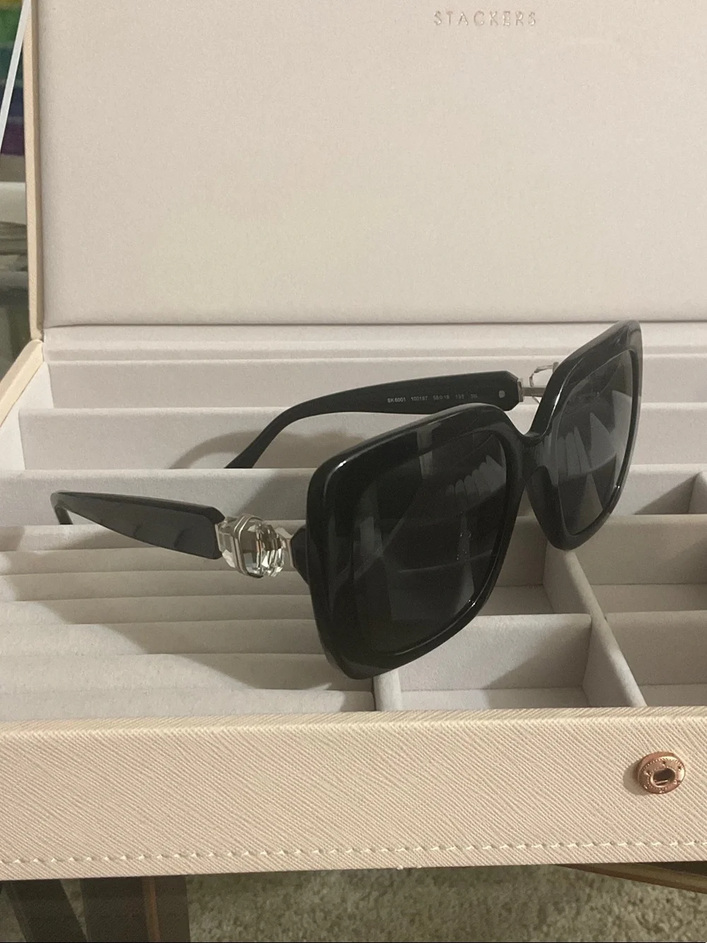 Swarovski Black Square Women's Sunglasses with Silver Accents